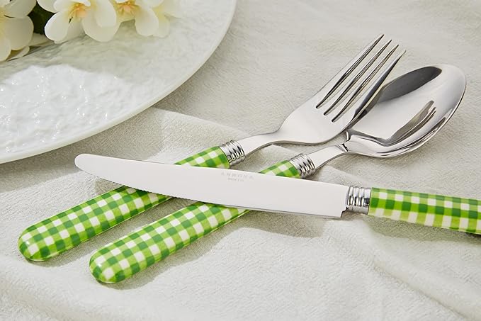 ANNOVA Silverware Set Stainless Steel Colorful Tableware Kitchen Flatware Set Utensils, Includes Dinner Knives, Forks, Spoons, Salad Forks & Dessert Spoons (Green/Checkered, 20 Pieces)