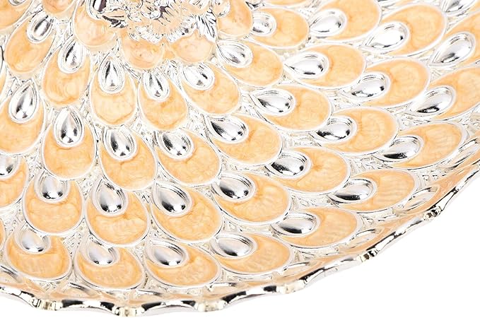 Peacock Shape Fruits Serving Tray, Zinc Alloy Fruits Storage Dish Trinket Decorative Plate with Detachable Peacock, for Vegetables, Snacks, Bread, Candy (Silver Orange)