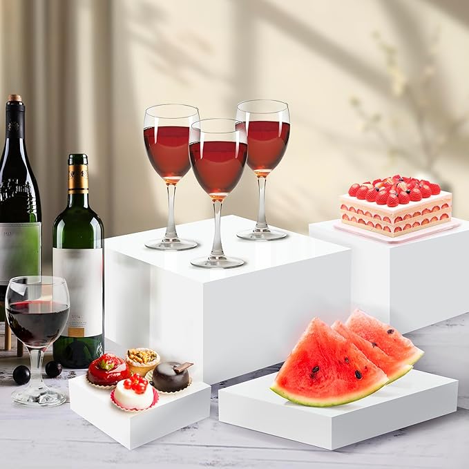 Buffet Risers, 6pcs Acrylic Display Boxes Cube Riser, Food Display Stands for Party Buffet Risers Cake Stand Acrylic Square Food Display Set Dessert Table Display Nesting Riser Jewelry Display Holder (White)