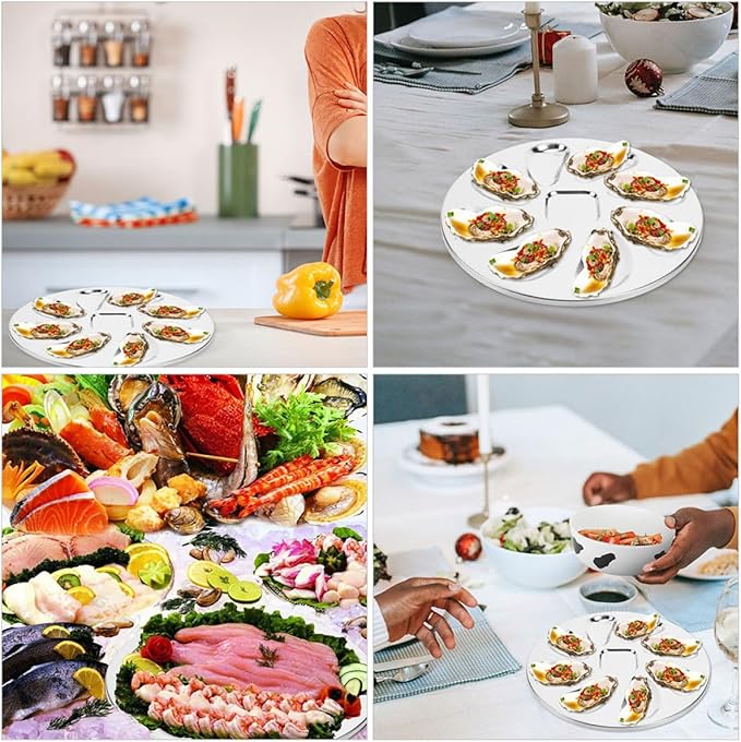 Luxshiny 2pcs Oyster Serving Trays Stainless Steel Oyster Plates Stylish for Daily Use Special Occasions
