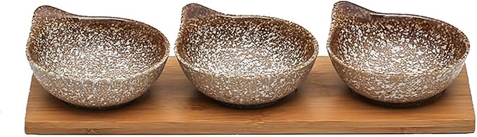 Appetizer Plate Ceramic Soy Sauce Dishes Set of 3 with Tray Japanese Style Soy Vinegar Dipping Plate Seasoning Saucer Condiment Dish Ketchup Dipping Bowls Snack Plate Sau