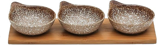 Appetizer Plate Ceramic Soy Sauce Dishes Set of 3 with Tray Japanese Style Soy Vinegar Dipping Plate Seasoning Saucer Condiment Dish Ketchup Dipping Bowls Snack Plate Sau