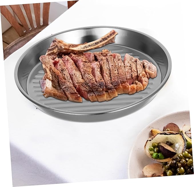 Mobestech Stainless Steel Round Serving Tray Seafood Platter for Bbq and Snacks Elegant Silver Cooking Utensil for Home Parties and Outdoor Cooking Easy to Clean and Stackable