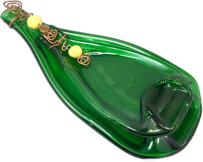 Set of 2 Nesting Appetizer Plates or Dishes for Olives Slumped Glass Bottles Yellow Beads