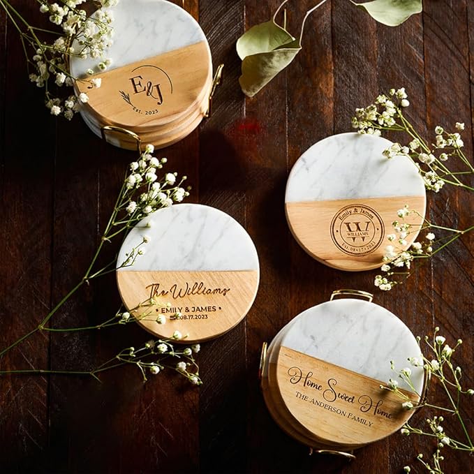 Custom Coasters Set of 4, Personalized Housewarming Gift, Engraved Gifts for New Home, New House Gifts for Couple