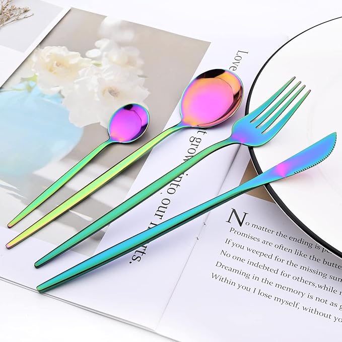 40 Pcs Mirror Polish Silverware Set, Large Set 18/10 Stainless Steel Flatware Cutlery Set For Home Daily Use/Wedding Party/Restaurant, Utensils Set Service For 10 (Rainbow)