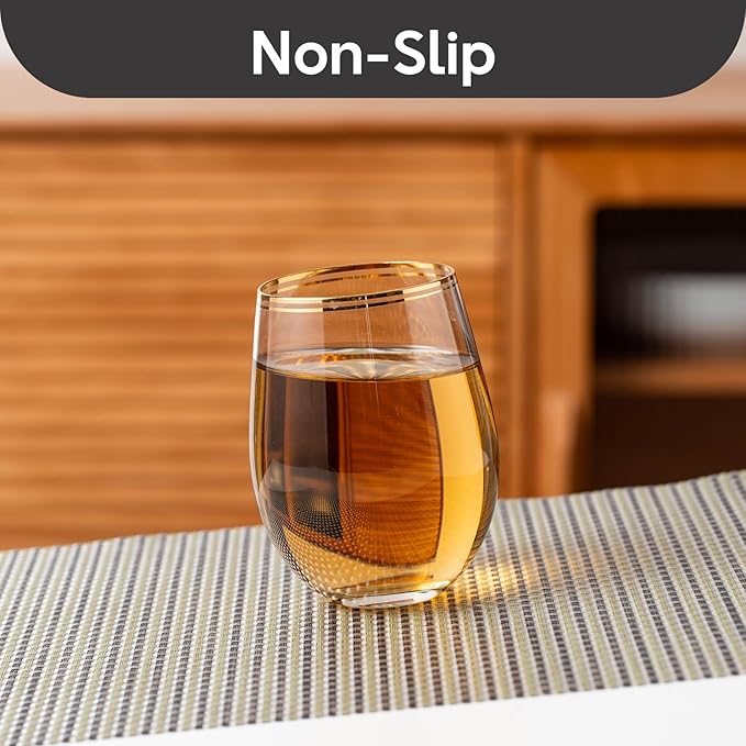 Placemats Set of 4, Heat Resistant Place Mats, Washable PVC Table Mats, Woven Vinyl Plastic Placemats for Dining Table, Non-Slip Stain Resistant Kitchen Table Placemats Easy to Clean?Brown&Green?