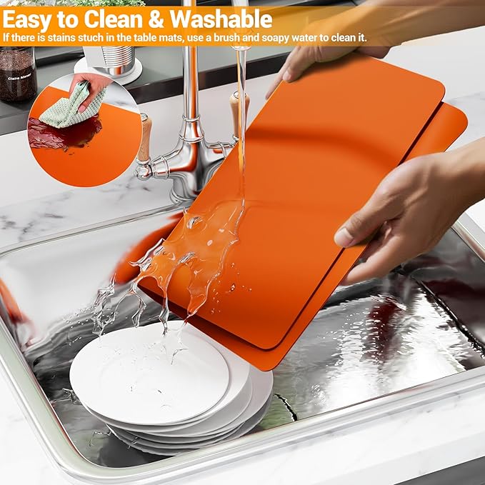 Silicone Counter Mat 40x60cm 2 Pack - High-Temp Resistant, Non-Slip Waterproof Pad for Kitchen Countertops, Sink & Stove (Orange)