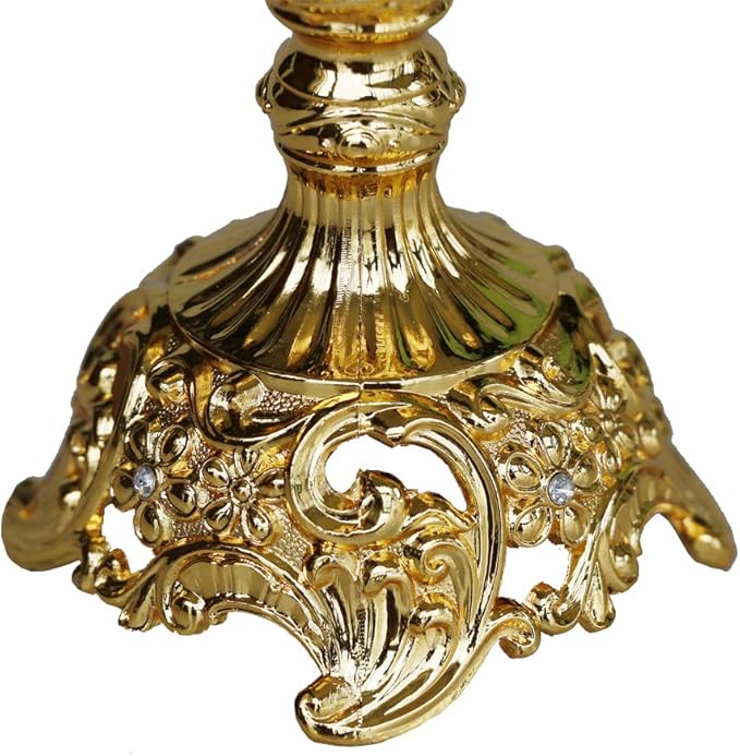Taper Candle Holders with Deluxe Engraved Design, Set of 2 Premium Candlestick Holders in Gold