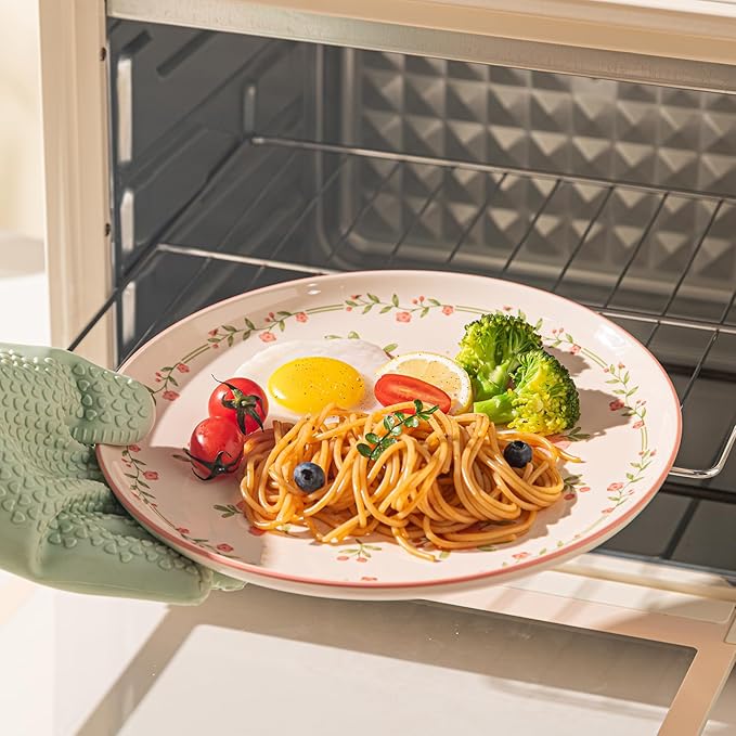16 Pieces Gourmet Porcelain Dinnerware Sets, Premium Plates and Bowls Set, High-Fired Ceramic Dishes Set for 4, Microwave Dishwasher Safe, Pink Peach Blossom Pattern.