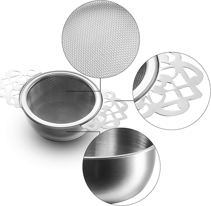 Hotop Empress Tea Strainers with Drip Bowls, Mesh Tea Infuser Stainless Steel Loose Leaf Residue Filter with Handles for Better Residue Experience(4 Pieces,Silver and Gold)