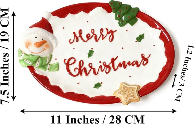 White Oval Xmas Snacks Appetizer Trays Sets, Christmasman Dessert Porcelain Serving Dishes, Snack Platter, Food Cereal Salad Bowl, Christmas Santa Claus High Relief Ceramic Plate - White