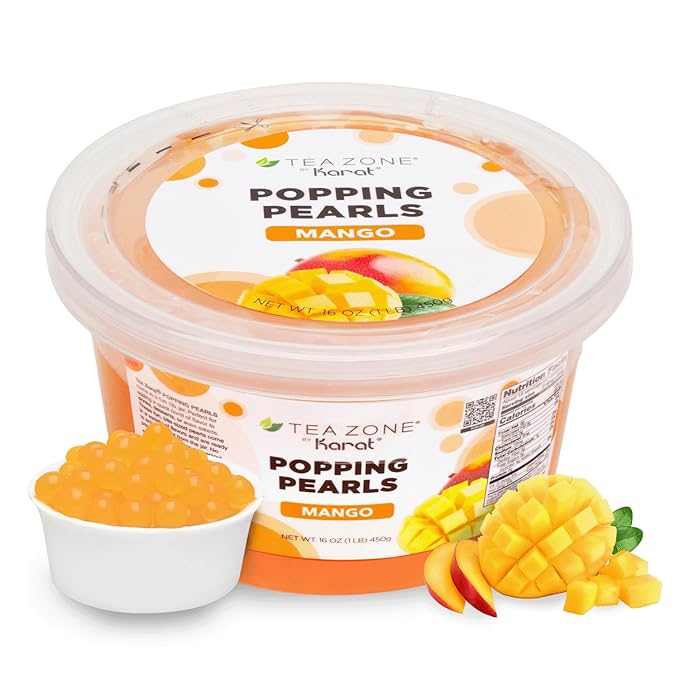 Tea Zone [1 Pound] Mango Popping Pearls, Bursting Pearls for Teas, Shakes, Smoothies, Dessert Toppings