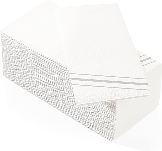 50 Pack Linen Feel Guest Paper Hand Towels | Disposable Super Absorbent Airlaid Paper Towels For Bathroom, Party, Weddings, Or Events | 12 x 17 Inches 1/6 Folded Decorative Design