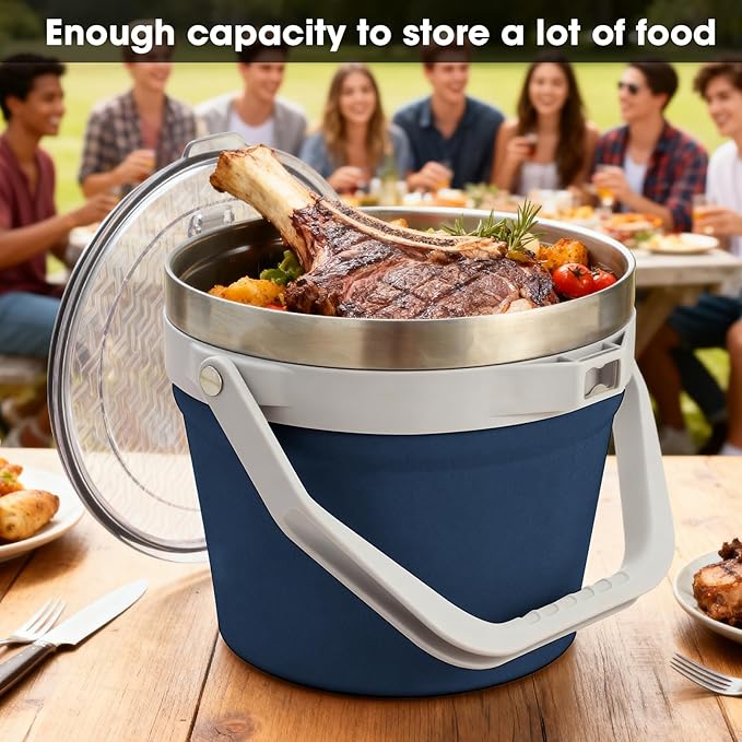 COKTIK 7L Vacuum Insulated Ice Bucket with Lid and Scoop& Tongs，Large capacity Stainless Steel Beverage Bucket for Cocktail, Champagne, Wine, Beer，Large Parties（Dark Blue Suit）
