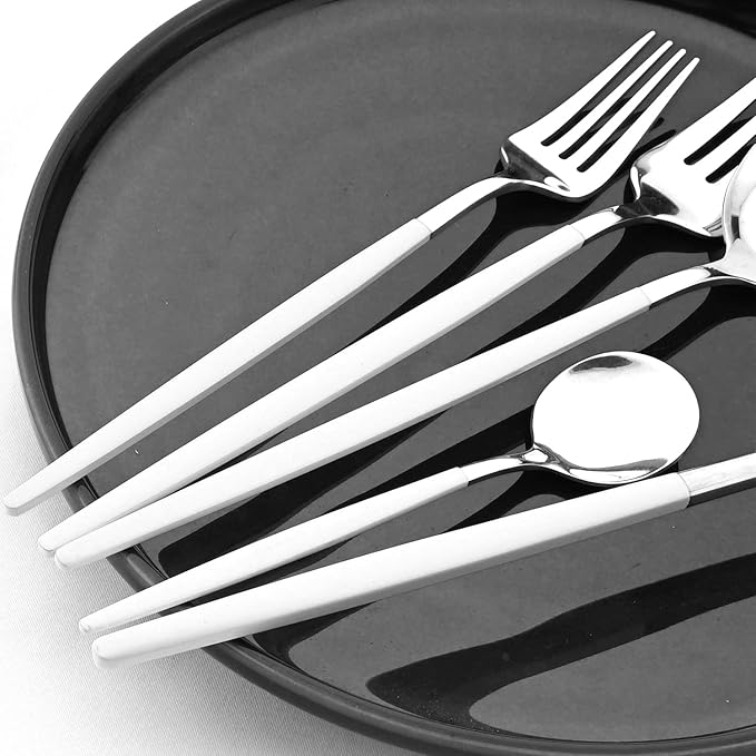 Gugrida 5-Piece Silverware Set 18/10,Flatware Set, Silver White, Stainless Steel Tableware Cutlery Set for 1,Dishwasher-Safe