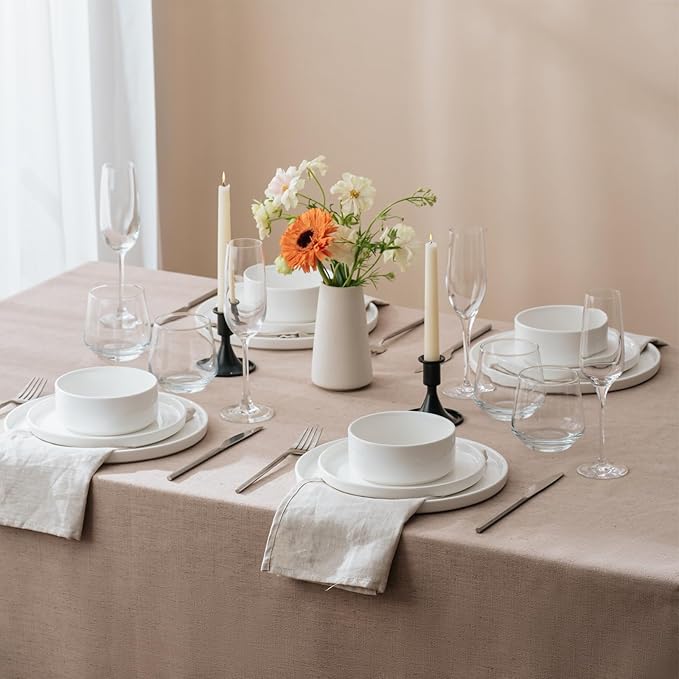 12 Pieces Plates and Bowls Sets,White Dish Set for 4,Premium Serving Dinnerware Sets, Chip and Scratch Resistant Dishware Sets Kitchen Dishes Dining Ware Set