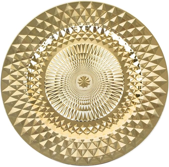 Efavormart 6 Pack | 13" Sparkling Gold Diamond Disposable Dinner Serving Plates, Shiny Round Plastic Charger Plates