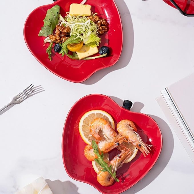 123Arts Apple Dessert Dishes Set Appetizer Plates, Ceramic Sushi Sauce Plates Seasoning Dishes,Set of 2