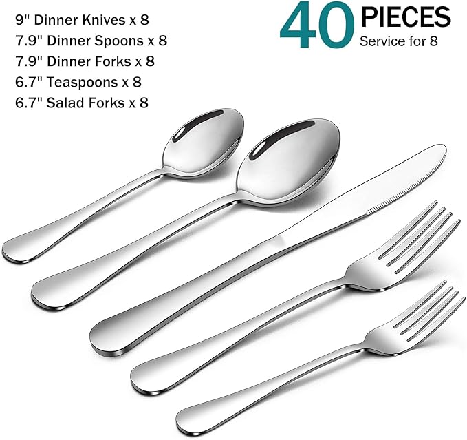 Vesteel 45 Pieces Silverware Set with Serving Utensils, Stainless Steel Modern Flatware Cutlery Set for 8, Eating Utensils Tableware Include Forks Knives Spoons, Mirror Polished & Dishwasher Safe