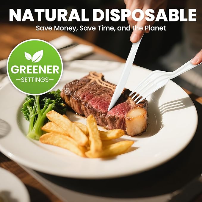 Heavy Duty Compostable Forks (300Pack), Eco-Friendly Heavyweight No-Plastic Fork - 100% Disposable Forks Cornstarch Flatware for Lounge Party Wedding BBQ Picnic Camping (300Pack Forks Only)