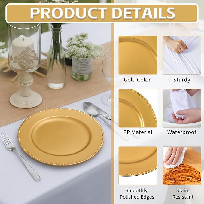 189 Pcs Charger Plates Set Bulk, 50 Pcs 13'' Gold Charger Plates 129pcs Balloons Different Sizes 18 12 10 5 Inch 10 Pack 54 x 108 Inch Disposable Table Cloth Set For Dinner Wedding Party Decoration