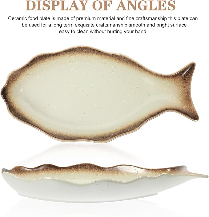DOITOOL Large Ceramic Fish Serving Plate Japanese Style Fish-shaped Dinnerware Warm Autumn Tone Household Food Plate for Kitchen and Restaurant Use