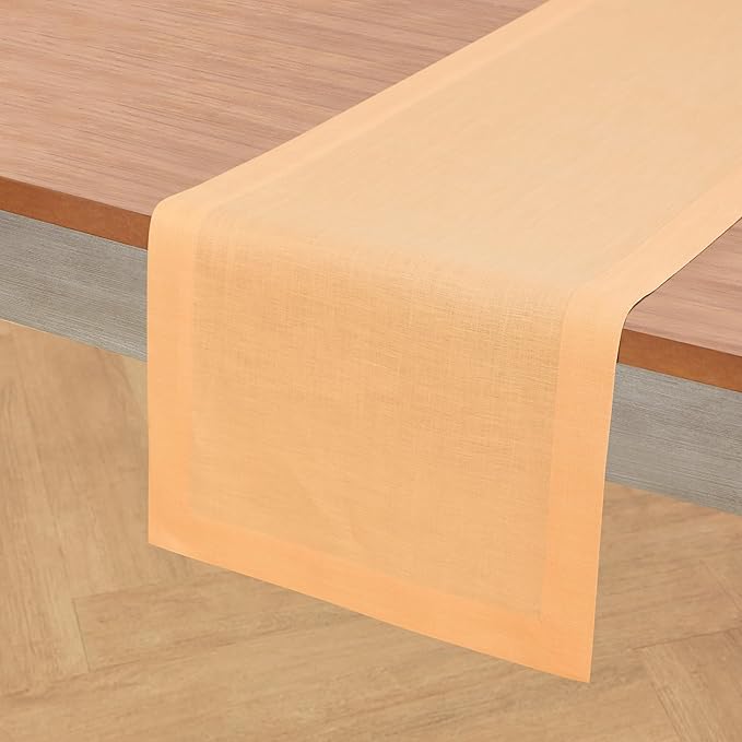 Solino Home Linen Table Runner 90 Inches Long - 100% Pure Linen Peach Table Runner 14 x 90 Inch - Fete