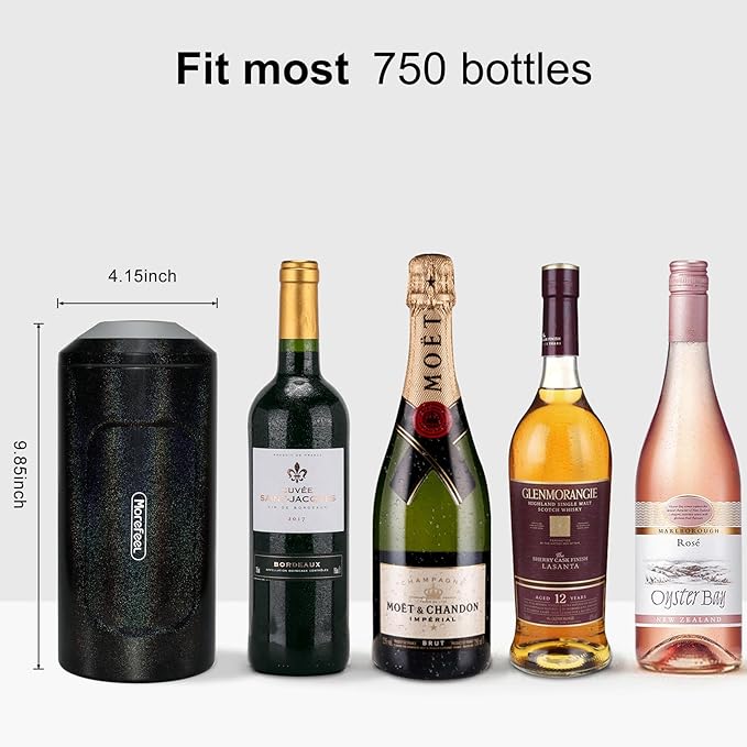 Wine Chillers for Bottles-Ideal Gift for Wine Lover, Stainless Steel Portable Champagne Cooler Sleeve Bucket-Double Walled Vacuum Insulated for Most 750ml Bottles with Long-Lasting Temperature Control