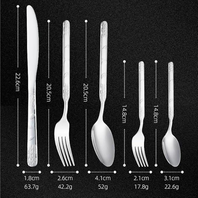 Stainless Steel Flatware Serving Set,Home Kitchen Eating Tableware Set,Dishwasher Safe,for Home Kitchen Restaurant Hote 5/20/30/40/50/60 Pieces Retro Round Handle Wheat Ear Stainless Steel Knife Fork