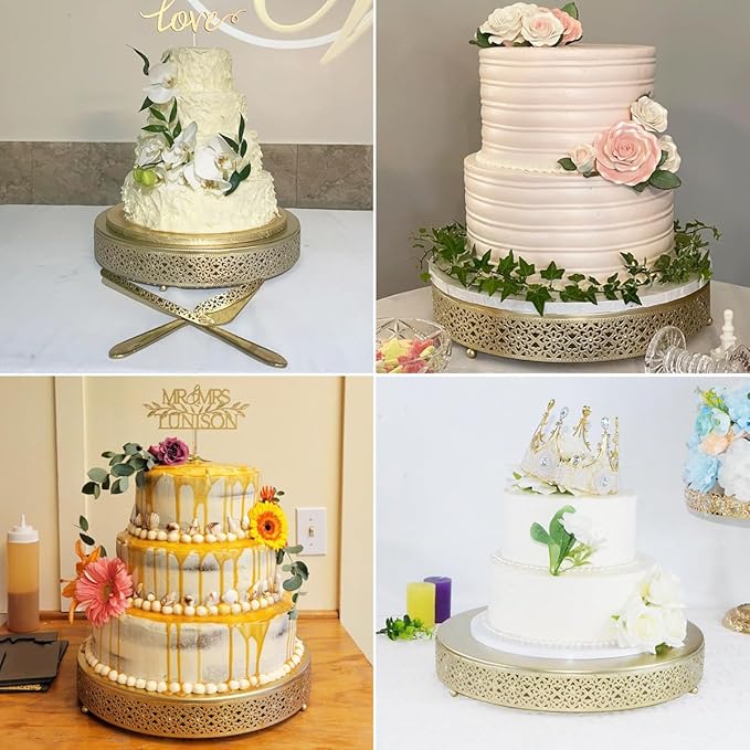 Cake Stand, Metal Round Cupcake Dessert Stand Cake Display Holder Cookies Fruit Serving Tray Decor for Wedding Party Birthday Baby Showers Anniversary (16in, Gold)
