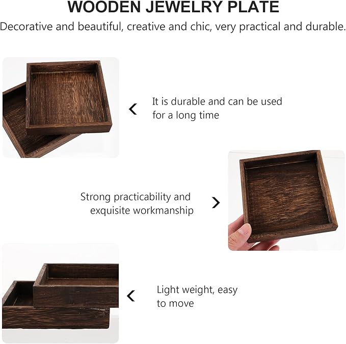 DOITOOL Wooden Jewelry Tray Set of Two Small Solid Wood Vanity Organizer Retro Jewelry Storage Holder for Desktop Decor