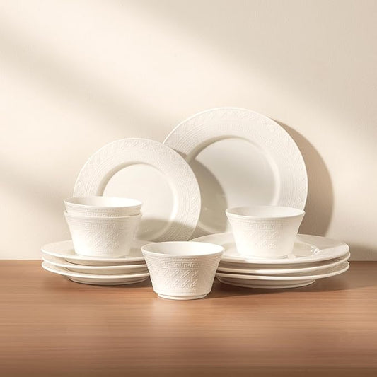 Dinnerware sets plates and bowls sets modern plates,Ceramic Dinnerware Sets,12 Pieces Porcelain Lightweight Plates,Scratch Resistant Dish Set (style - 6, 4 - Set (12pcs))