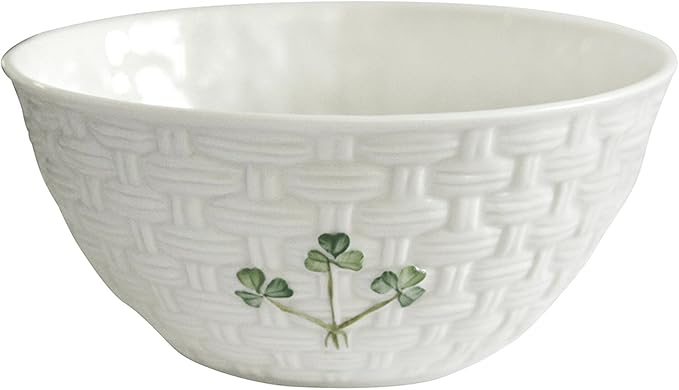 Belleek Shamrock Ceramic Bowl - Handcrafted Fine Parian China Porcelain Serving Bowl - Microwave Safe Dinnerware - 6"D x 3"H, White