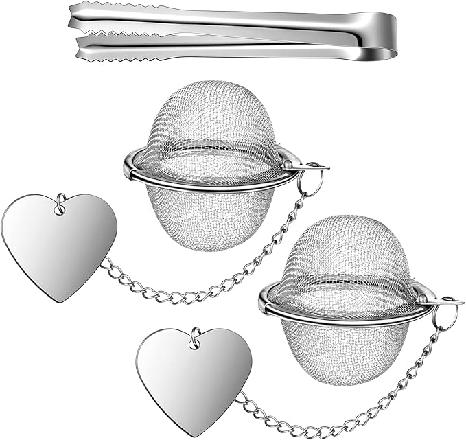 2 Pack Stainless Steel Mesh Tea Infuser with 1 Pack Bonus Tea Scoop Clip, Premium Fine Mesh Tea Ball Filter Upgraded Tea Diffusers Steeper for Loose Leaf Tea Spices Seasonings