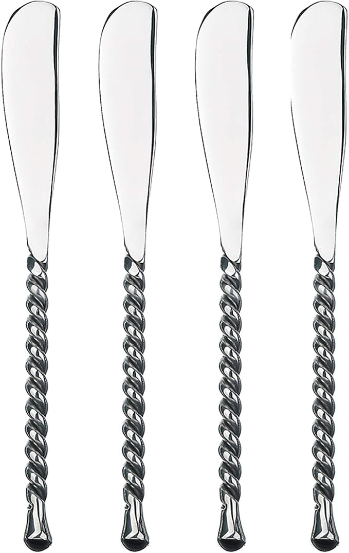 Gourmet Settings - 4-Piece Spreader Knife Set - Silver Tear Collection - Polished/Matte Stainless Steel Spreaders - Cheese and Butter Spreading Knives (34-103)