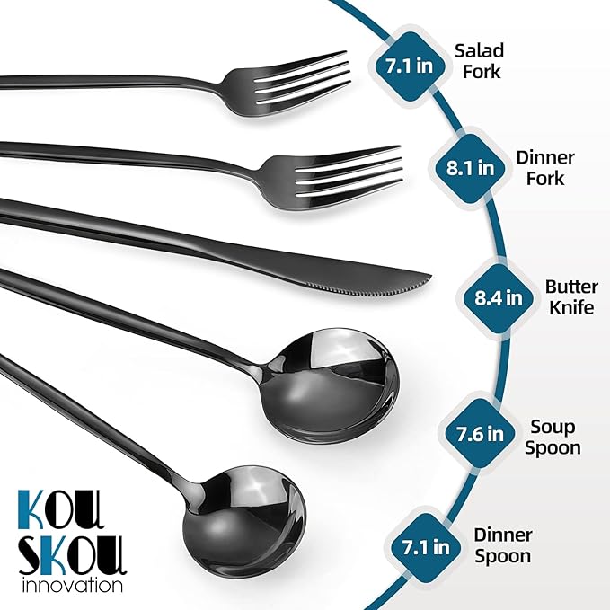 Mirror Black Silverware Set, 40-Piece Flatware Cutlery Sets Service for 8, Mirror Polished Tableware Set, Utensils for Kitchens, Home and Restaurant, Dishwasher Safe