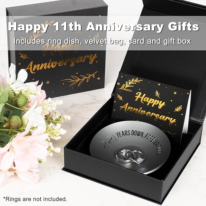 11 Year Anniversary Steel Gifts For Her Him, 11th Wedding Anniversary For Wife Husband, 4" Metal Ring Holder Dish Jewelry Tray - Unique Decoration Ideas Steel Gift For Men Women Couple