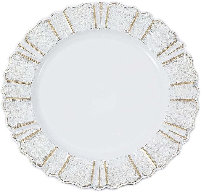 Efavormart Set of 6-13" Round - White Plastic Charger Plates With Waved Scalloped Rim for Wedding, Outdoor Receptions, Banquets, Holiday Dinner plates Chargers