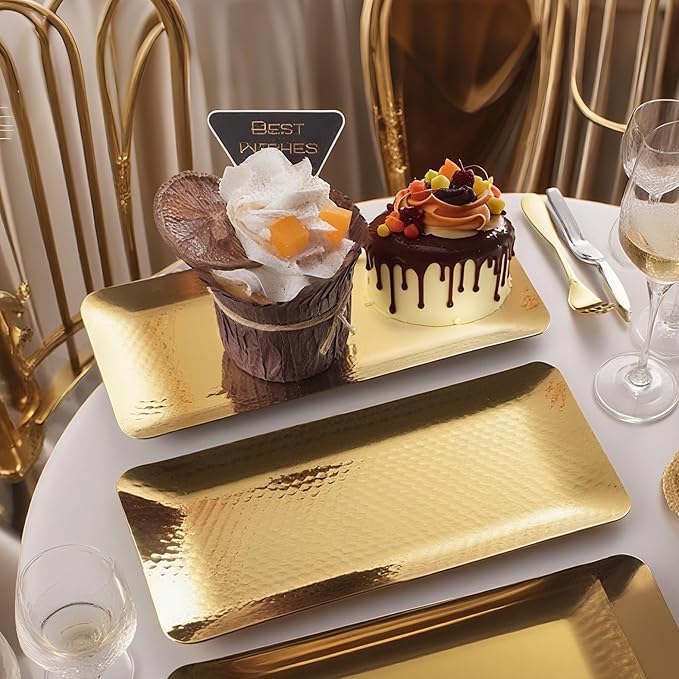 9.8×4.3Inch Gold Metal Decorative Tray, Reusable Stainless Steel Serving Trays, Rectangle Bar Trays for Liquor Display, Decorative Bar, Vanity, Coffee Serving Tray