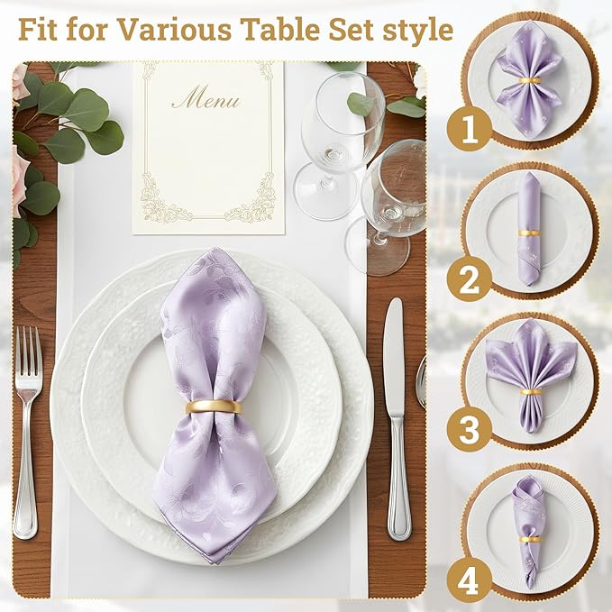 Suream Napkin Rings Set of 24, Stainless Steel Napkin Holder Buckles, Thanksgiving Napkin Rings for Table Dinner Banquet Party (Matte Gold Semicircle)