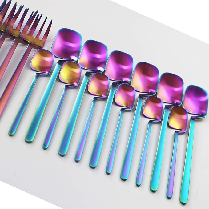 Service for 6 Rainbow Dinnerware Set 304 Stainless steel Cutlery Matte Forks Spoons Knives Flatware Set Dinner Silverware Set (24pcs Rainbow)