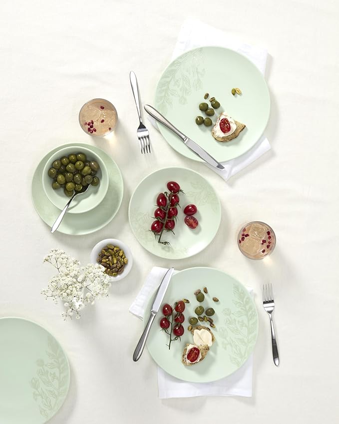 Oneida 897395 Roseto 12-Piece Dinnerware Set, Soft Sage