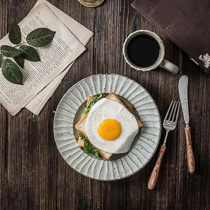 Dinner plate Kitchen Plates Dishes Japanese Style Household Dish Stoneware Retro Breakfast Salad Plate Fruit Plate Simple Ceramic Dinner Plate Food Utensil Dinner plates Kitchen Dinnerware Small Plat