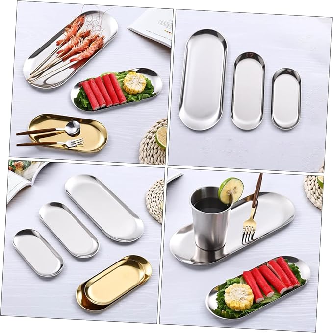 PRETYZOOM Stainless Steel Jewelry Tray Small Serving Platter Storage Plate Food Tray Tabletop Adornment for Home Restaurant