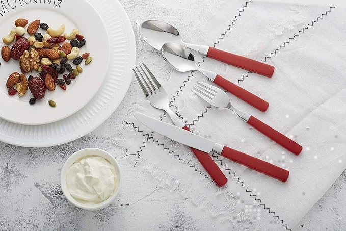 ANNOVA Silverware Set Stainless Steel Colorful Tableware Kitchen Flatware Set Utensils, Includes Dinner Knives, Forks, Spoons, Salad Forks & Dessert Spoons (Red, 20 Pieces)