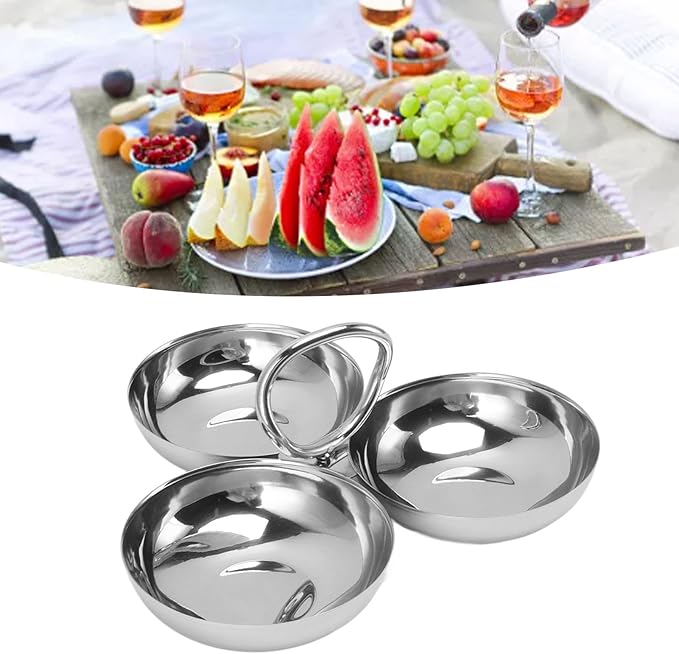 304 Stainless Steel Serving Plate, 3 IN 1 Fruit Bowl Snack Plate, Reusable Dessert Plates, Fruit Plate for Fridge, Simple Snack Tray, Portable Serving Tray for Home Kitchen Party(Mmol/L)