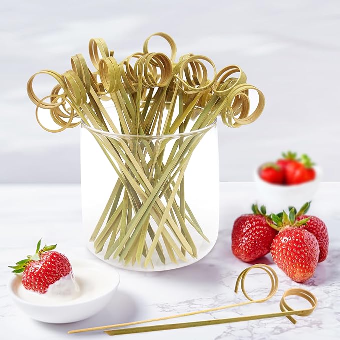 100pcs 4.7 IN Bamboo Cocktail Picks with Ring Knot,Nature Color,for Cocktail Party, Barbeque, Club Sandwiches