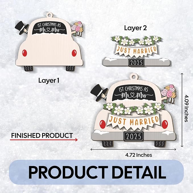 NewEleven Mr and Mrs Gifts - Wedding Gifts for Couples 2025, Just Married, Newlywed Keepsake - Wedding Ornament, Meaningful Gift from Friend, Family - Christmas Ornament