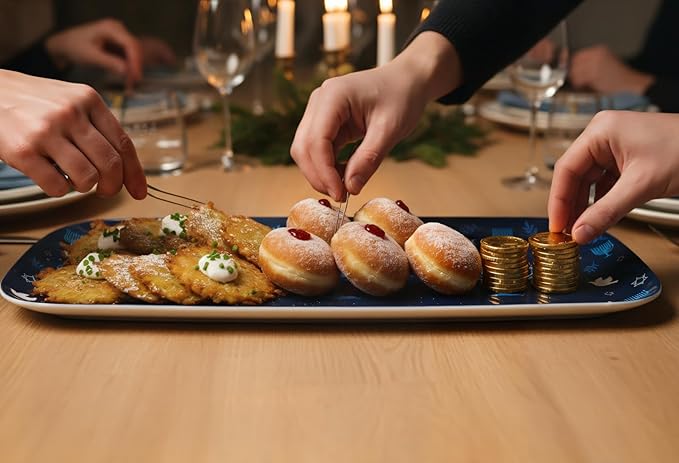 UPware Hanukkah Melamine Serving Tray, 15 x 6.5 Inch Rectangular Serving Platter, BPA Free Food Tray for Party Entertaining